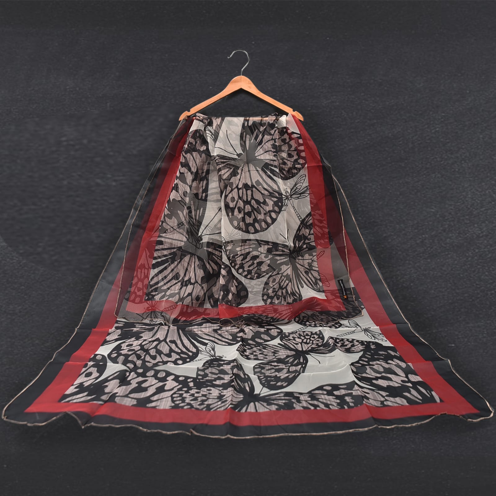 Organza Black Butterfly Printed Dupatta