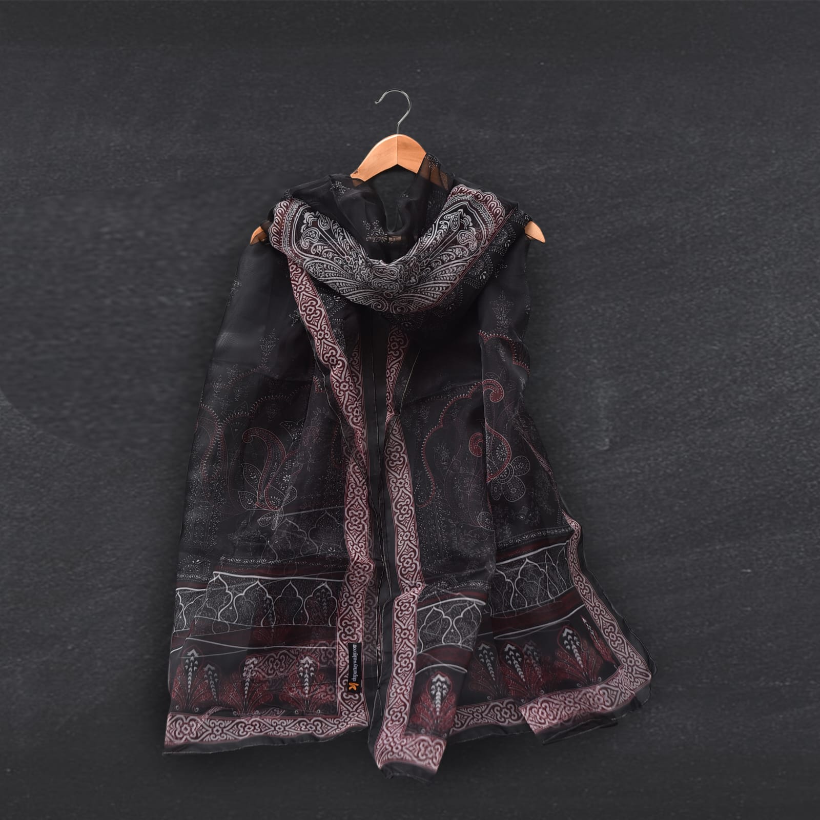 Organza Black Damask Printed Dupatta