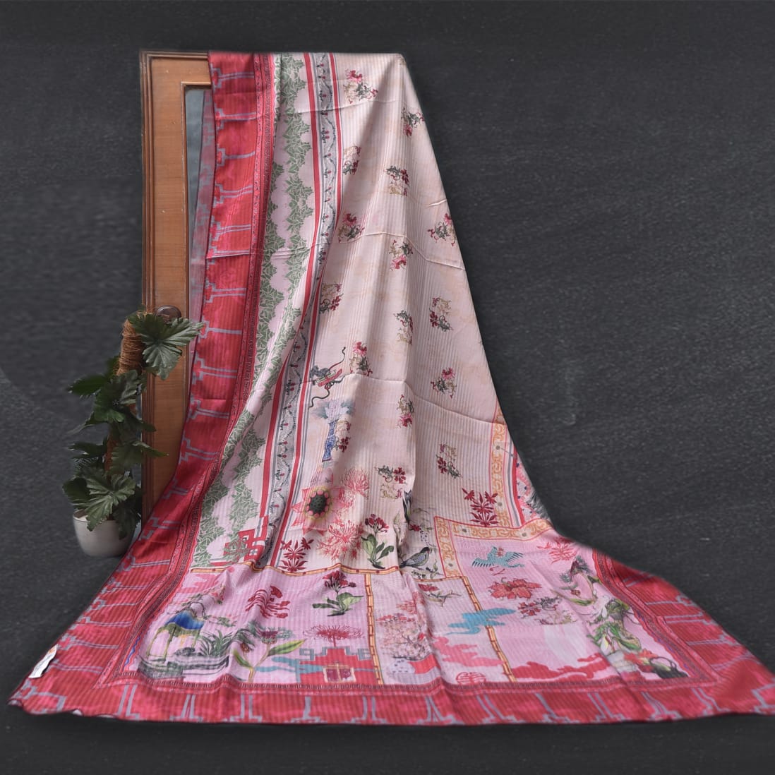 Poly Lawn Light Pink Floral Printed Dupatta