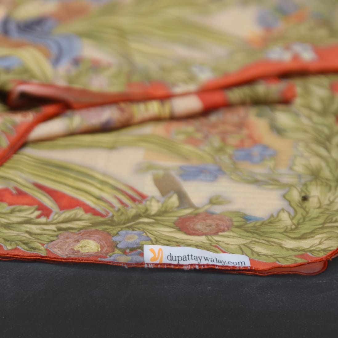 Poly Lawn Pastel Orange Parrot Printed Dupatta