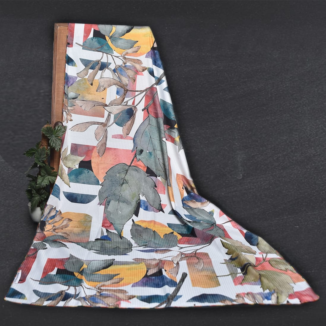 Poly Lawn White Monstera Leaf Printed Dupatta