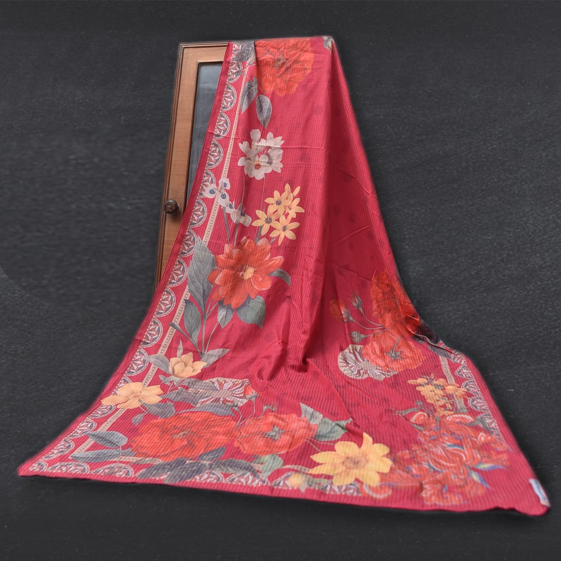 Poly Lawn Pink Floral Printed Dupatta