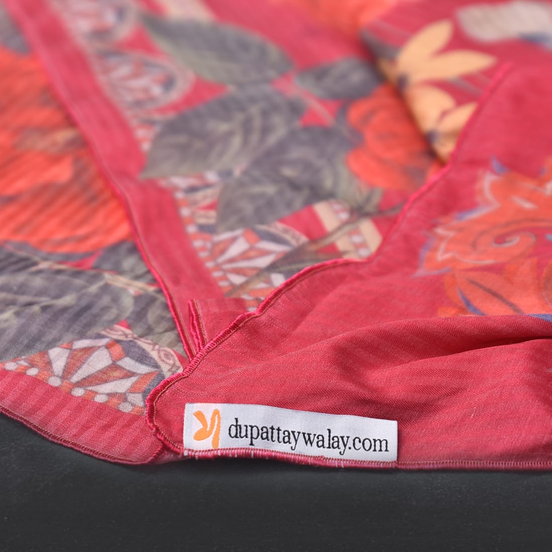 Poly Lawn Pink Floral Printed Dupatta