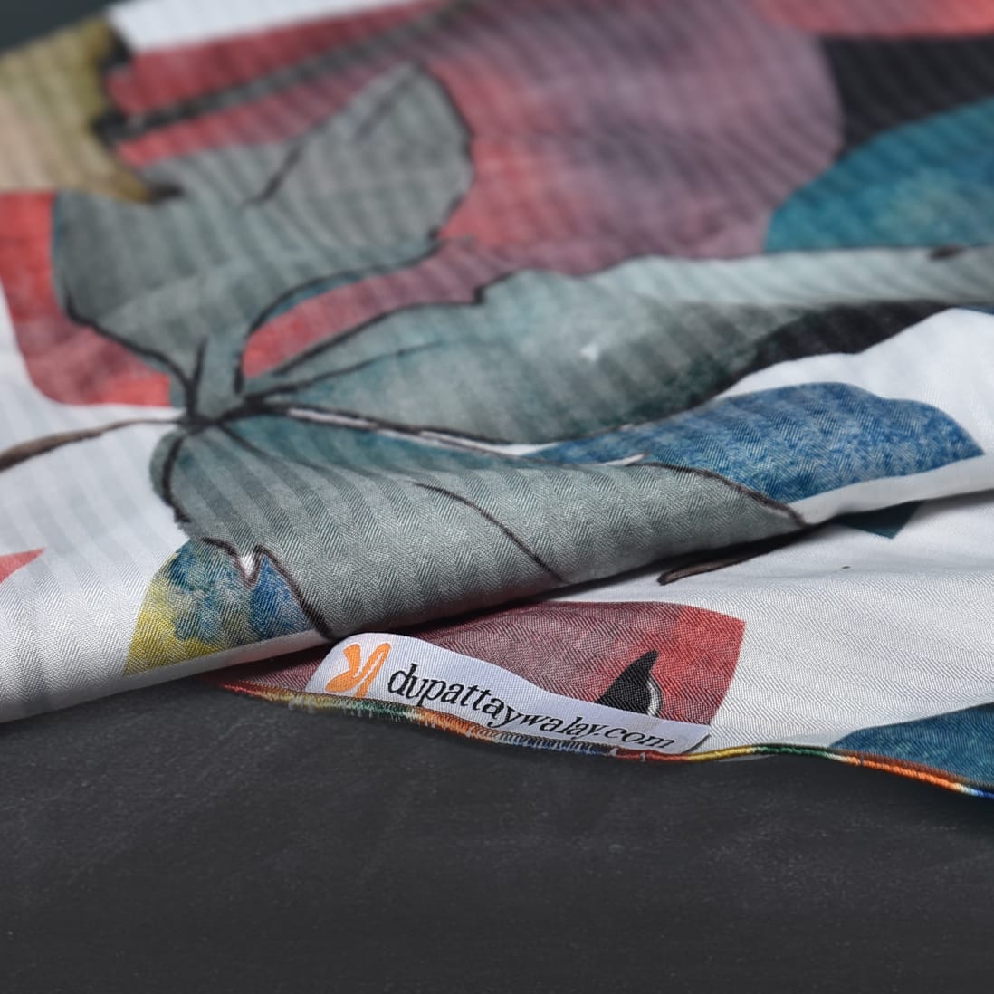 Poly Lawn White Monstera Leaf Printed Dupatta