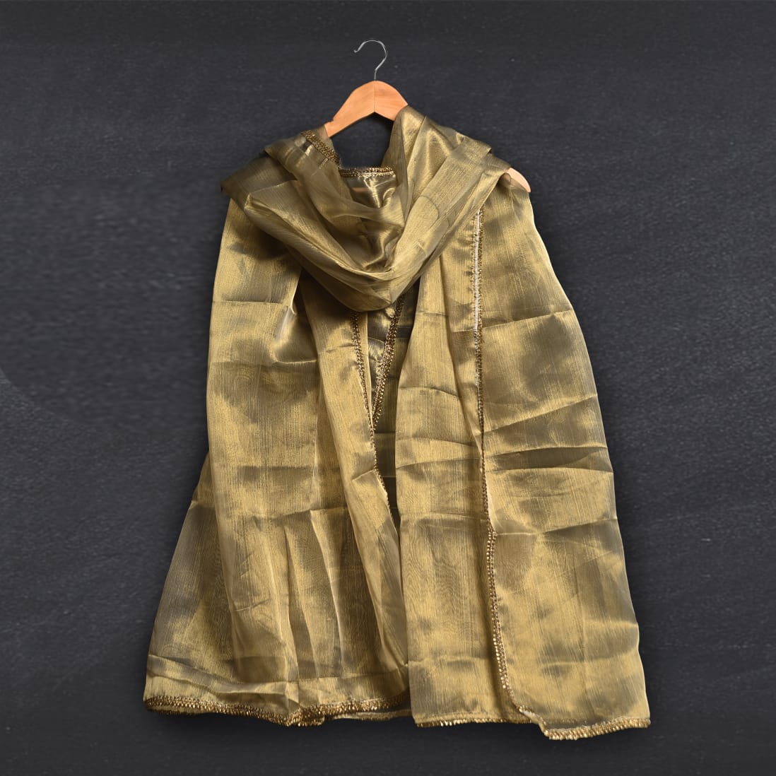 Mesuri Golden Mustard All Sided Lace Dupatta