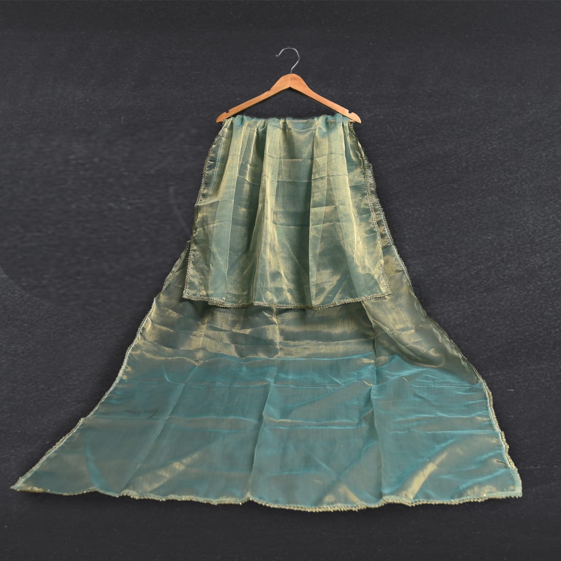 Mesuri Golden Blue All Sided Lace Dupatta