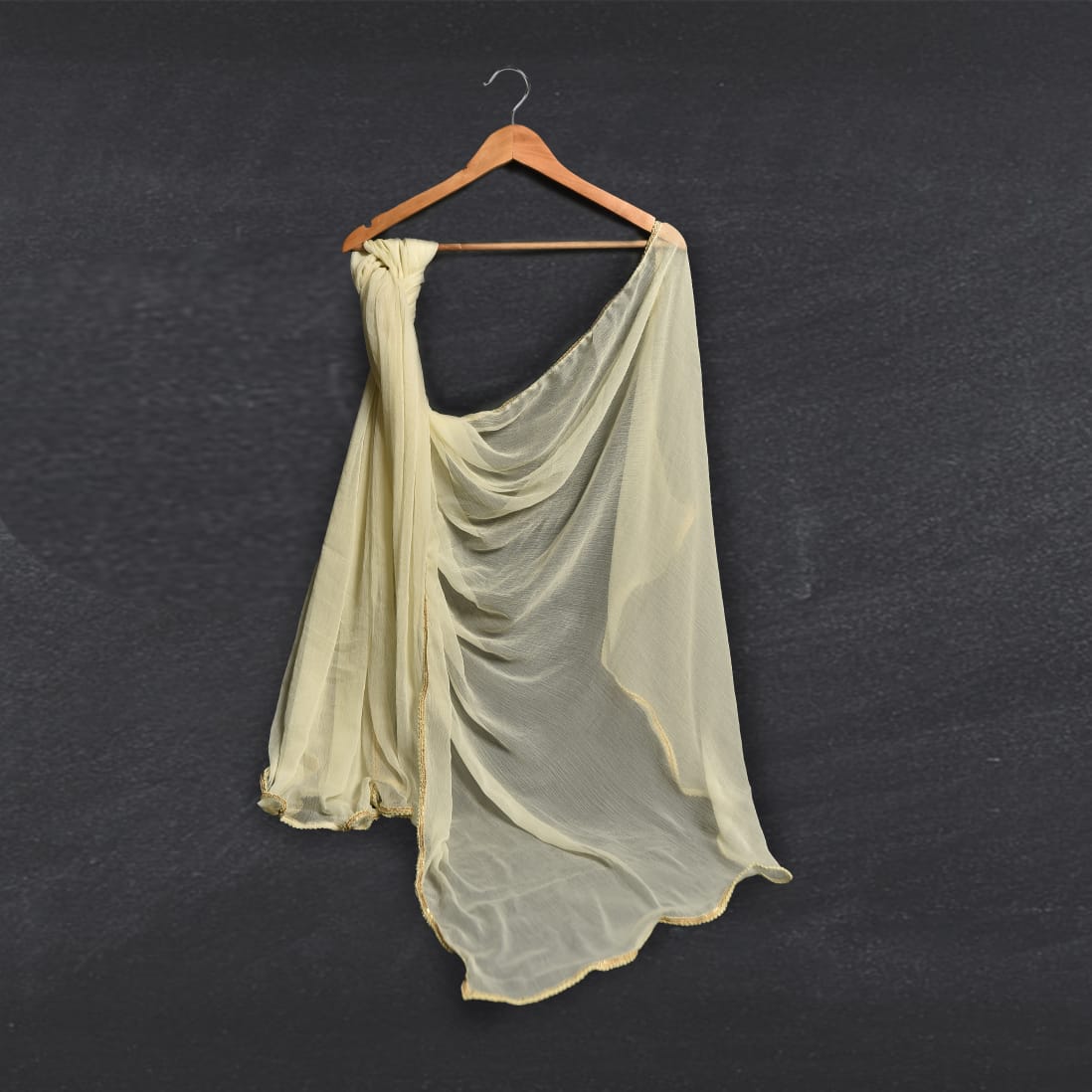 Chiffon Crayola Lemon Yellow All sided Lace Dupatta