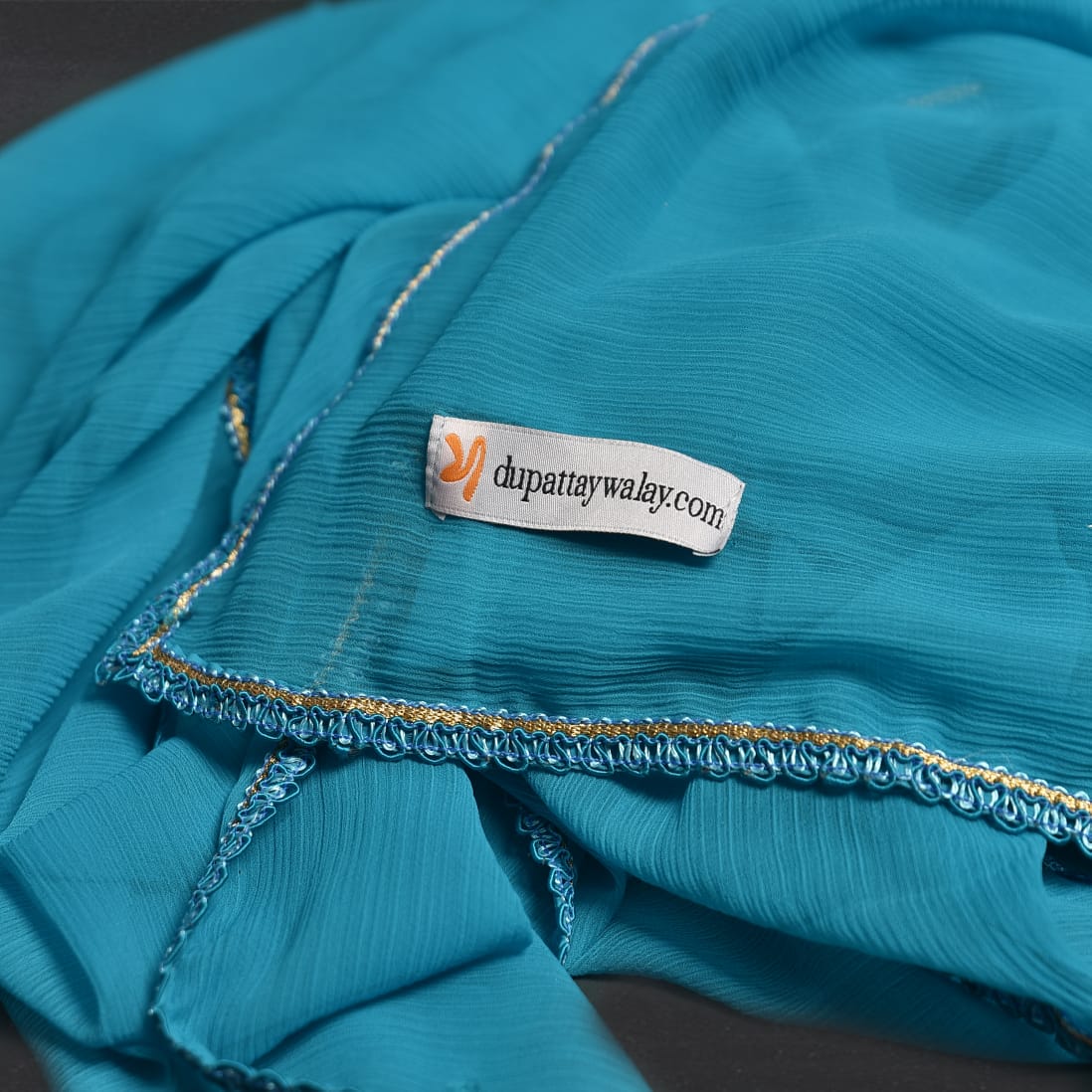 Chiffon Sapphire Blue All sided Lace Dupatta