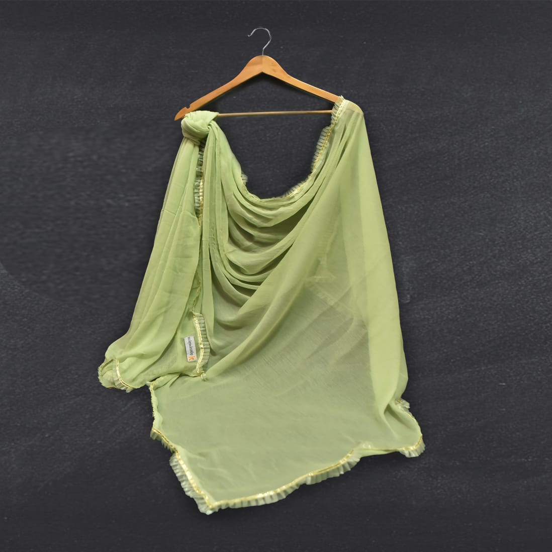 Chiffon Light Lime Green All sided Lace Dupatta