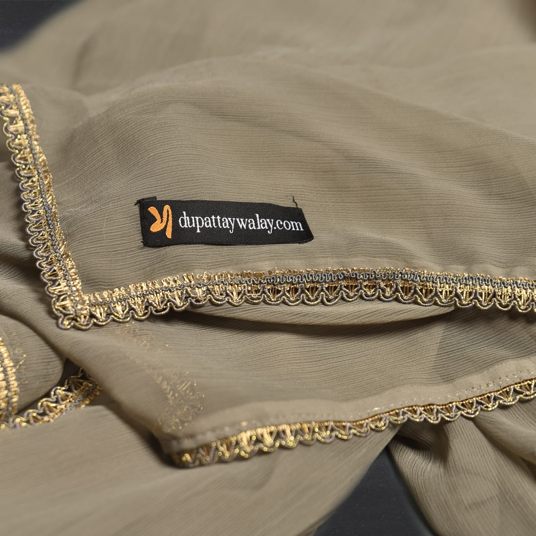 Chiffon Tortilla Brown All sided Lace Dupatta