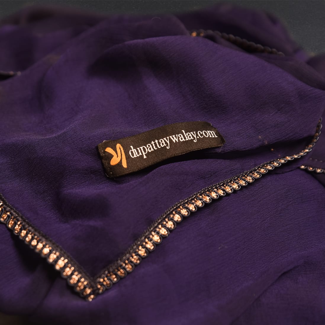 Chiffon Purple All sided Lace Dupatta