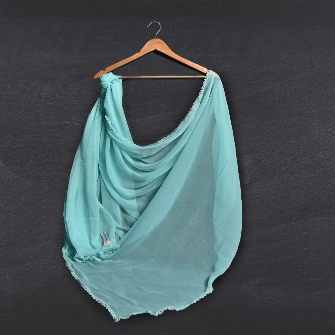 Chiffon Sky Blue All sided Lace Dupatta