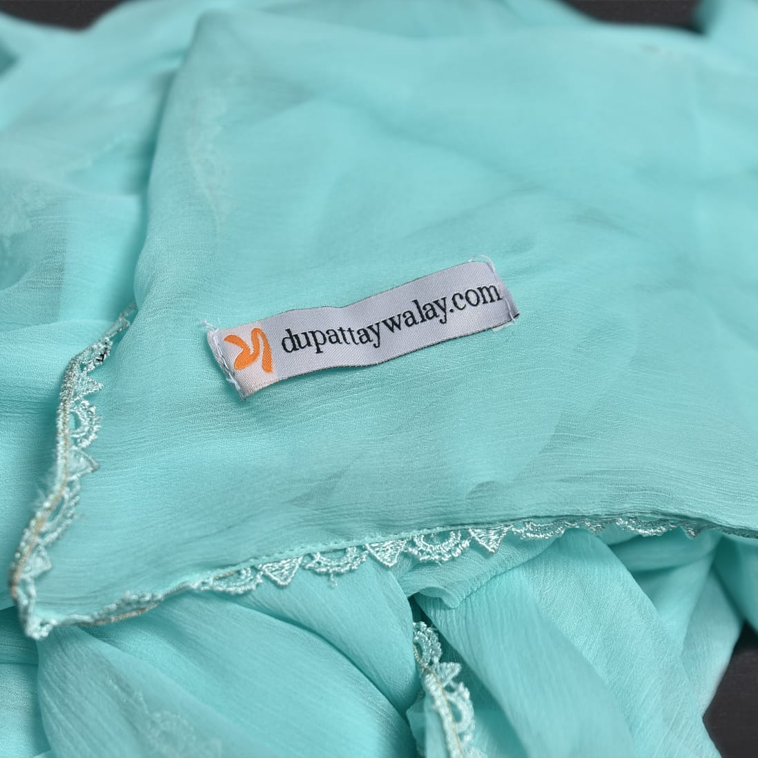 Chiffon Sky Blue All sided Lace Dupatta