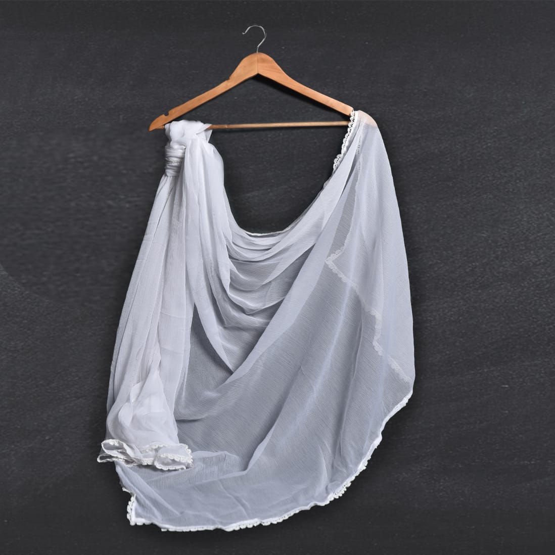 Chiffon White All sided Lace Dupatta