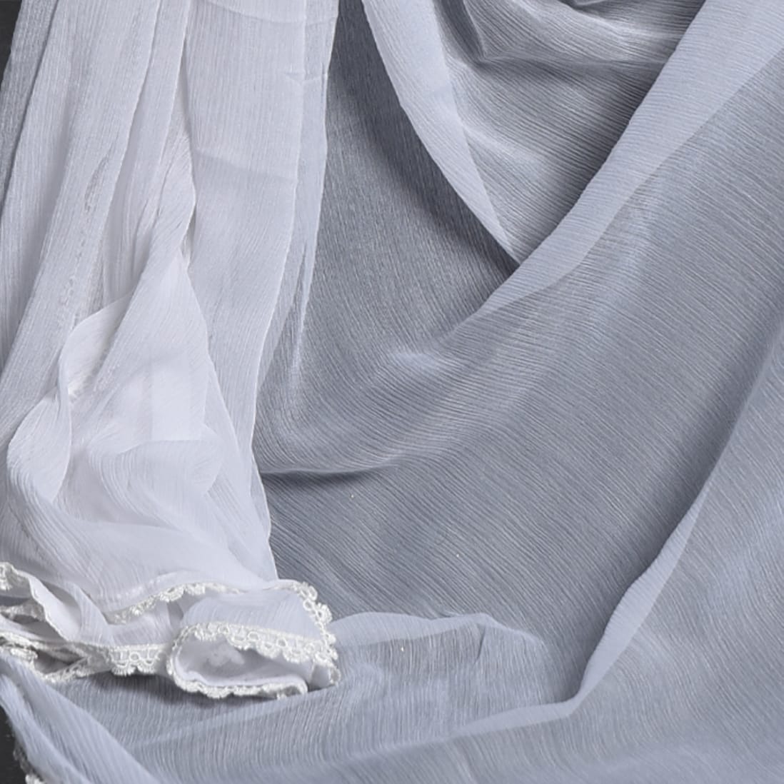 Chiffon White All sided Lace Dupatta