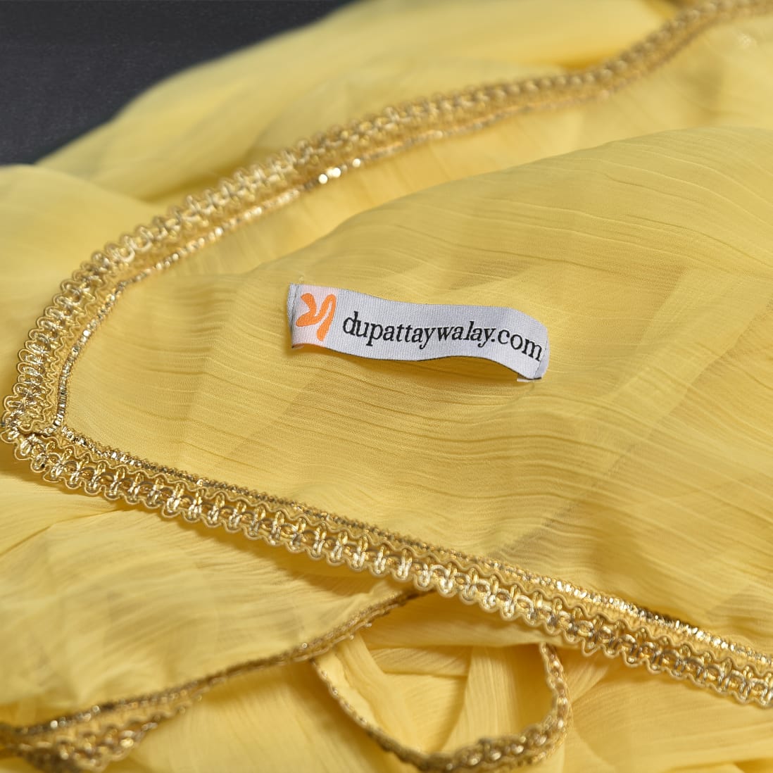 Chiffon Pineapple Yellow All sided Lace Dupatta