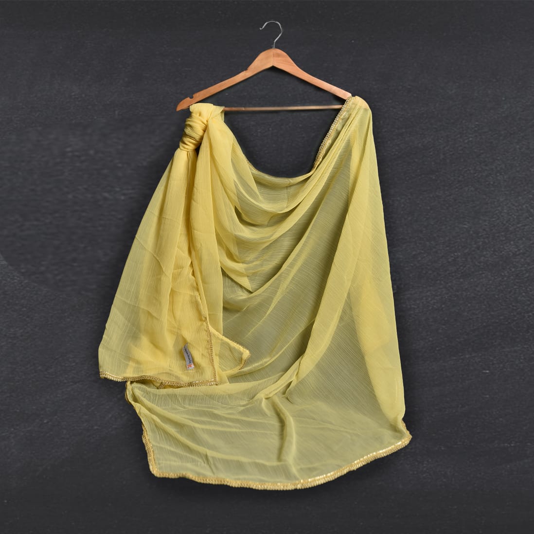 Chiffon Pineapple Yellow All sided Lace Dupatta