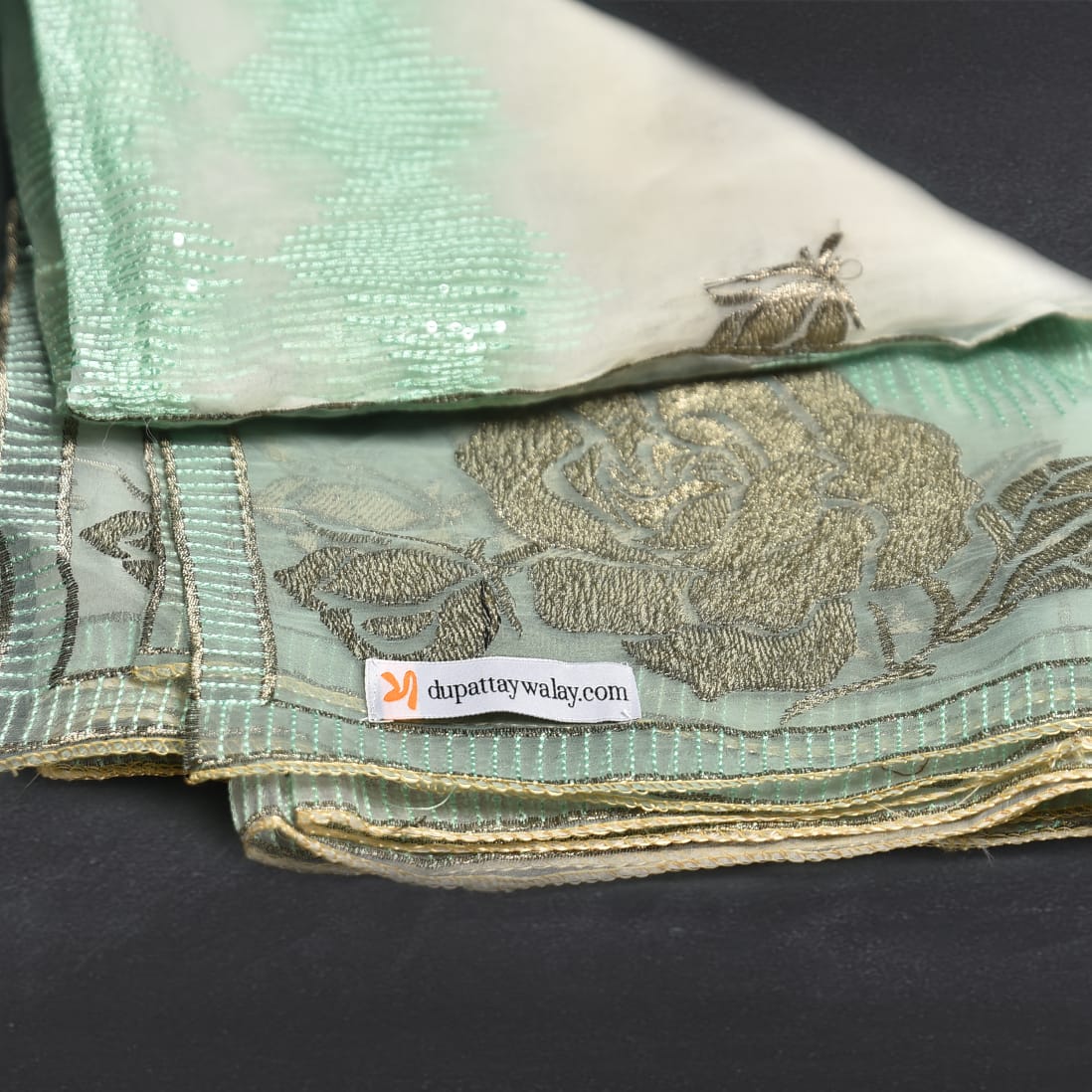 Organza Pale Turquoise Embroidered Dupatta