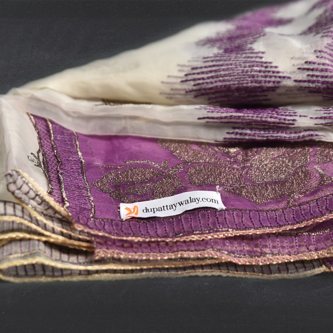 Organza Purple Embroidered Dupatta