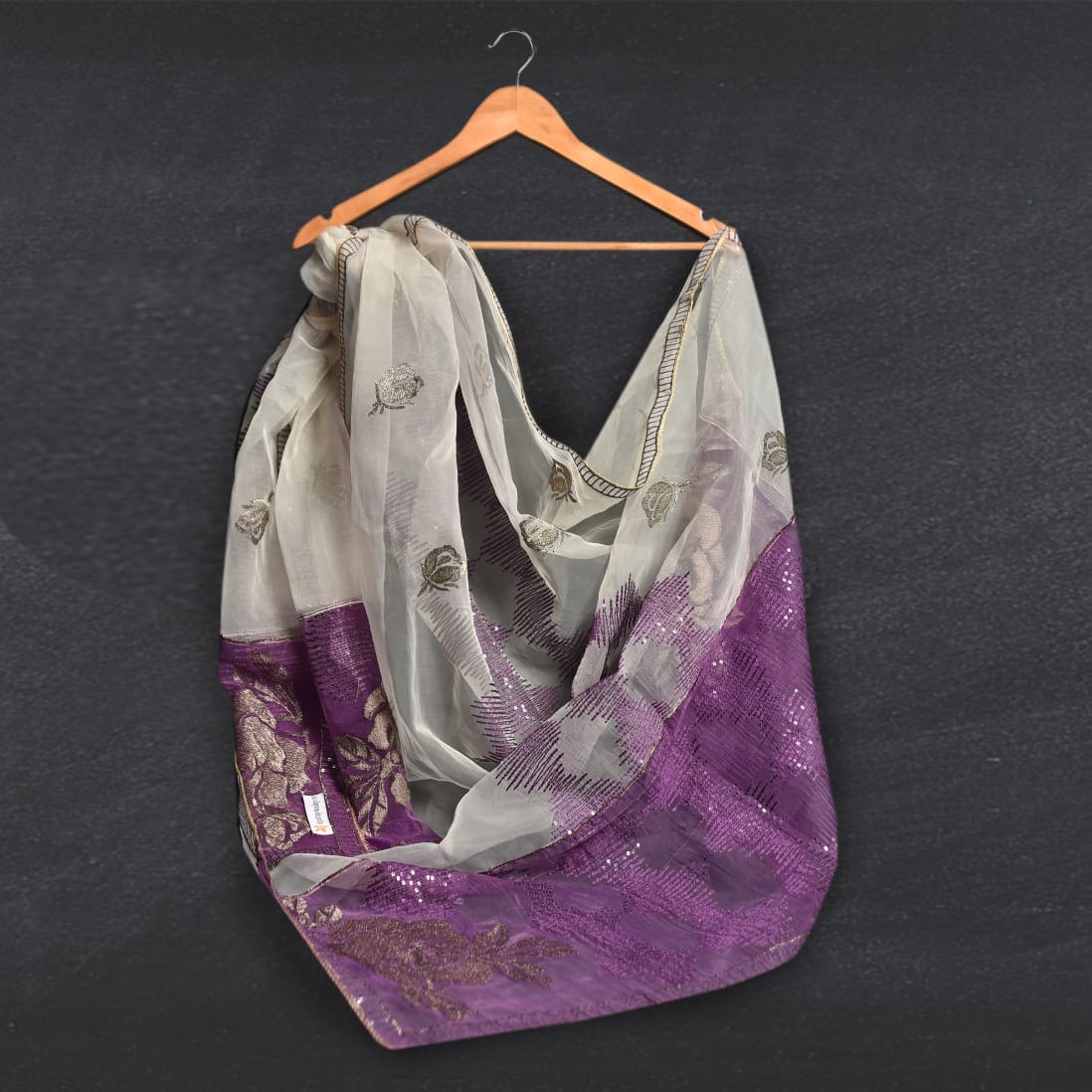 Organza Purple Embroidered Dupatta