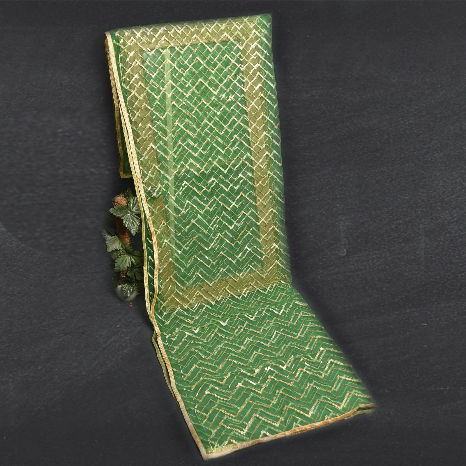 Net Green Embroidered Dupatta