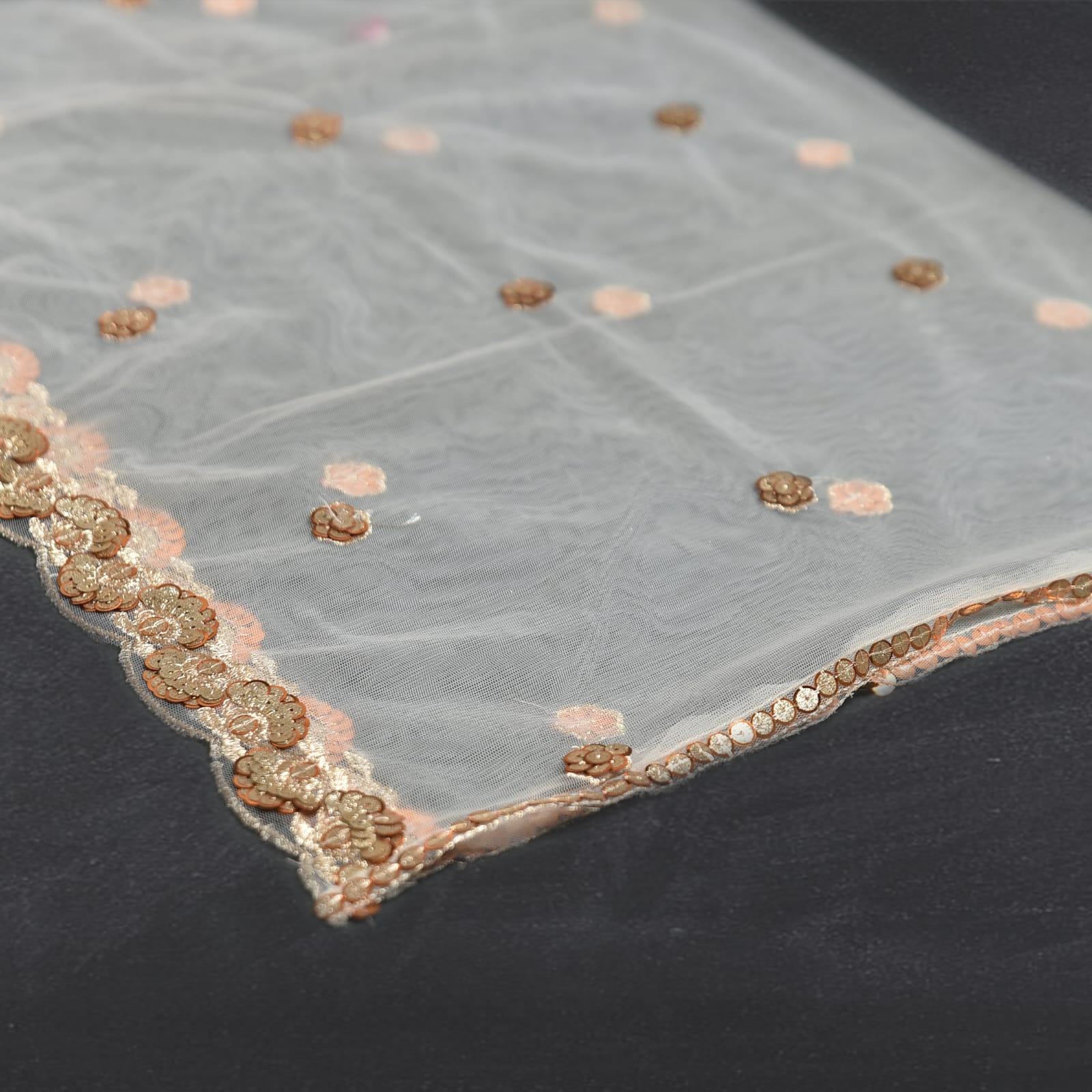 Net White Embroidered All Sided Lace Dupatta