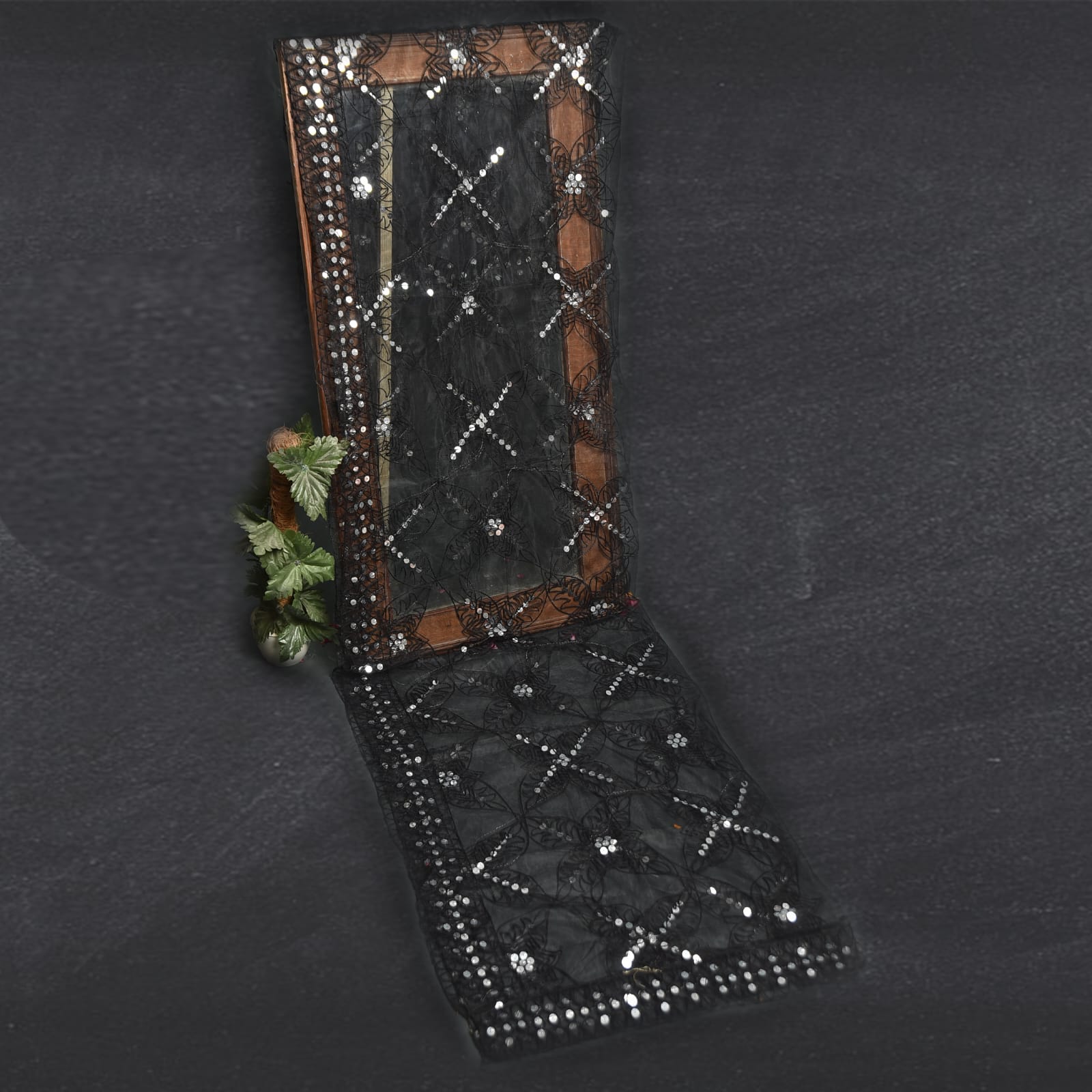 Net Black Embroidered All Sided Lace Dupatta