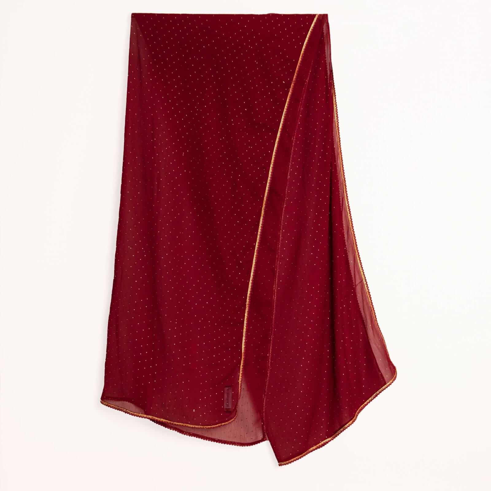 Chiffon Maroon Swarovski All sided Lace Dupatta
