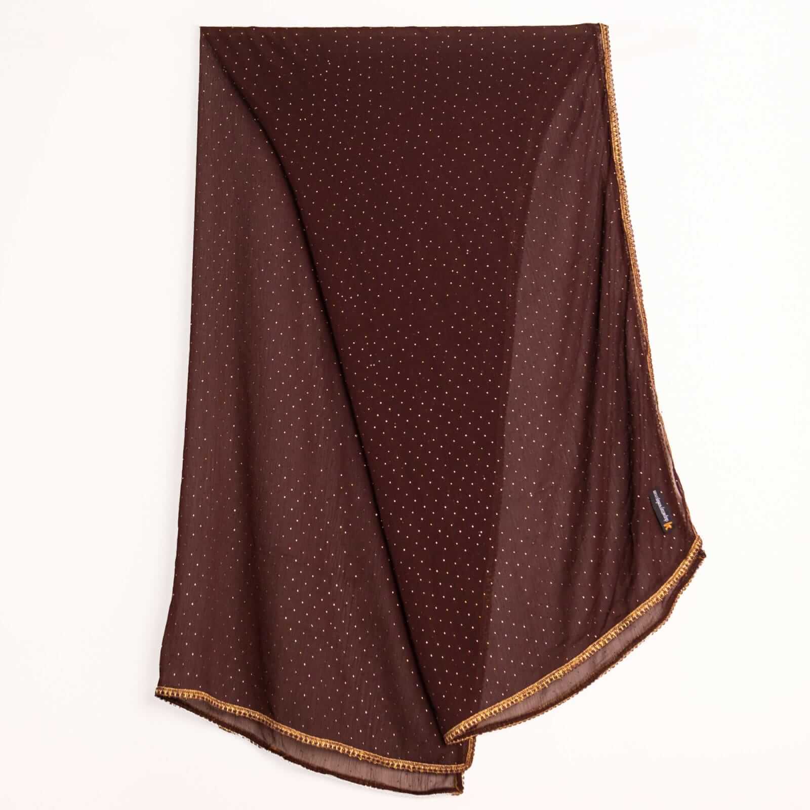 Chiffon Chocolate Brown Swarovski All sided Lace Dupatta