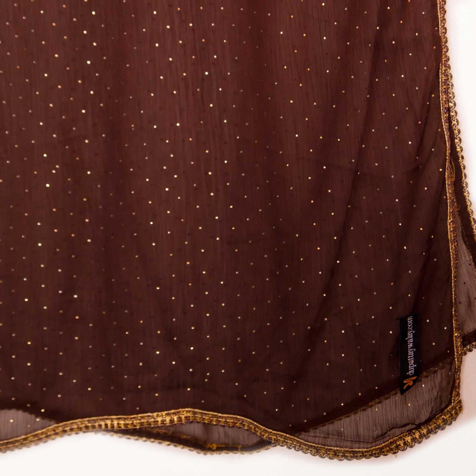 Chiffon Chocolate Brown Swarovski All sided Lace Dupatta