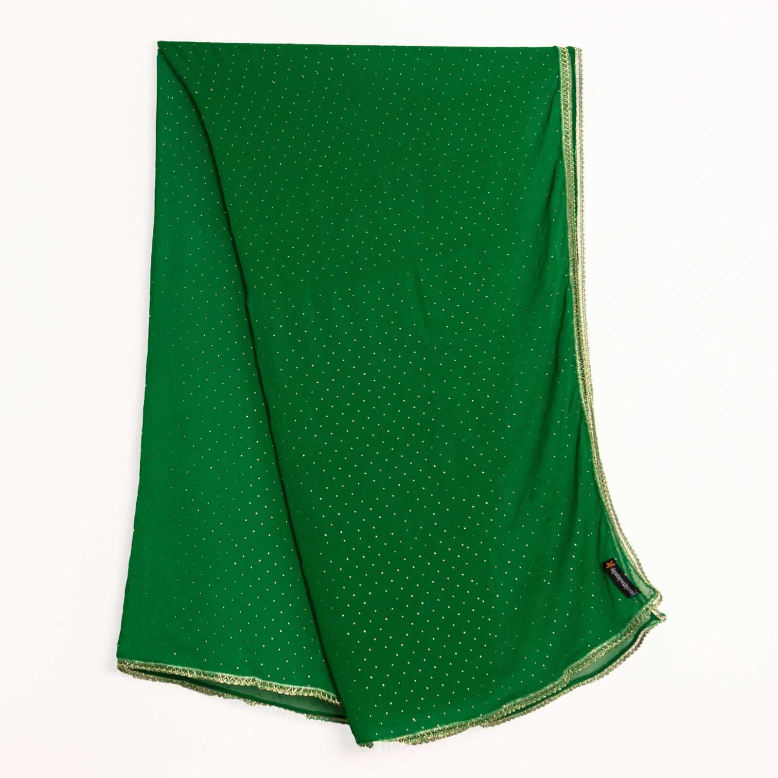 Chiffon Bottle Green Swarovski All sided Lace Dupatta