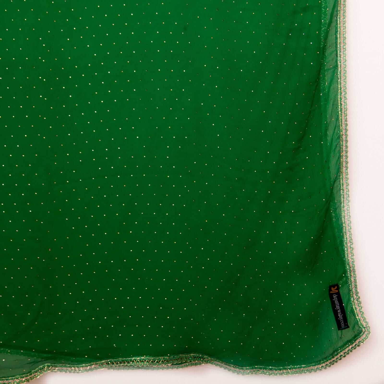 Chiffon Bottle Green Swarovski All sided Lace Dupatta