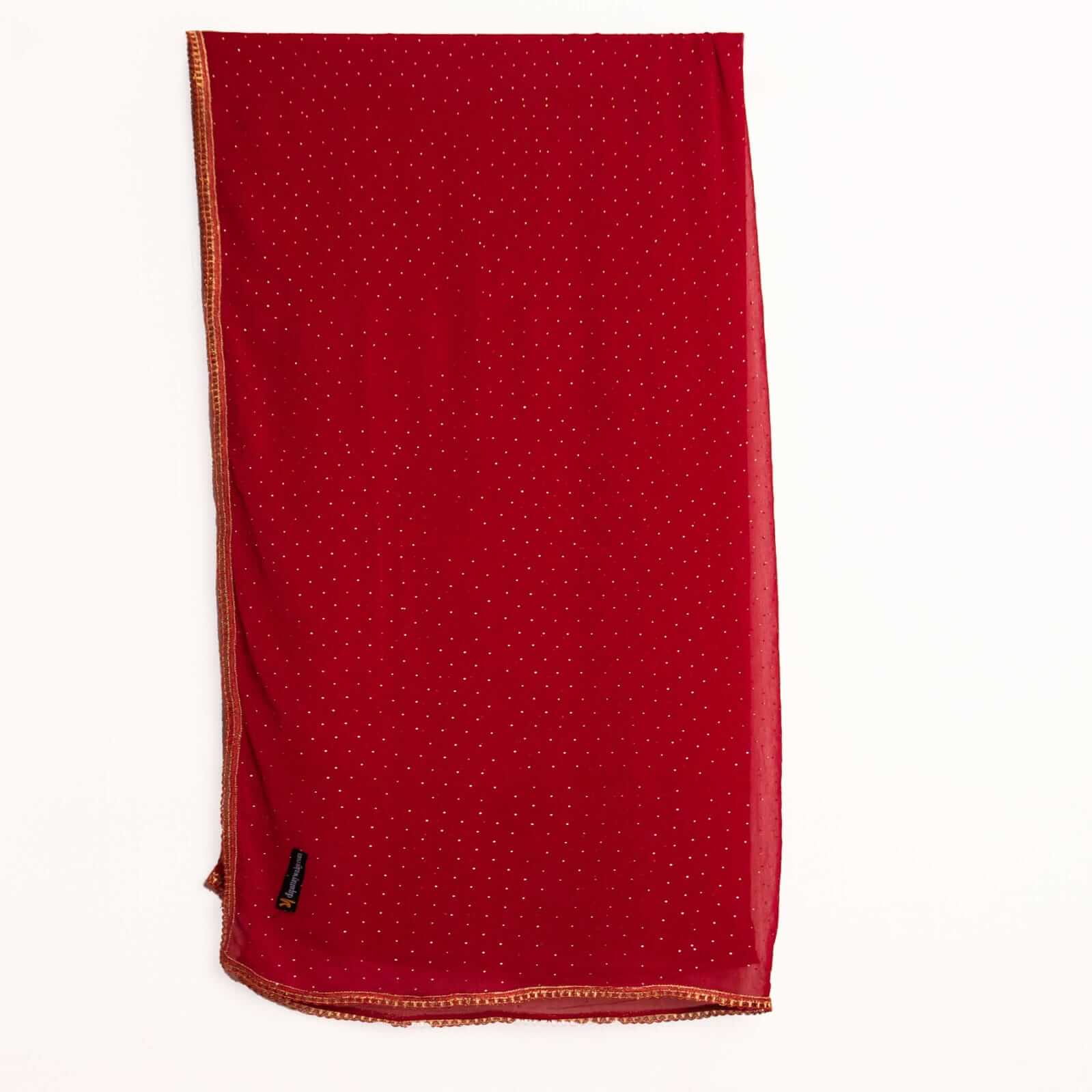 Chiffon Blood Red Swarovski All sided Lace Dupatta