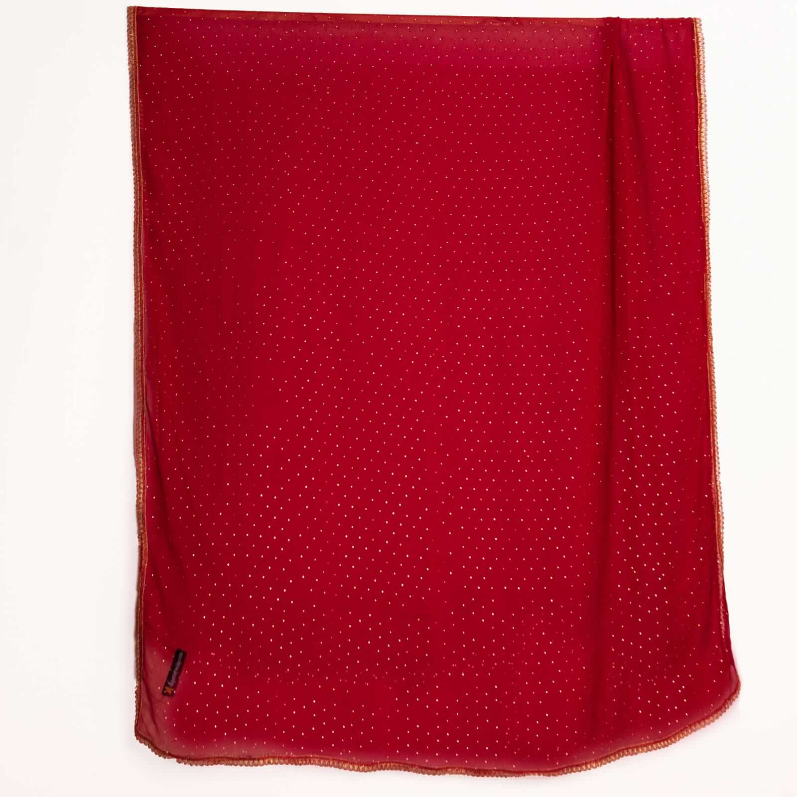 Chiffon Blood Red Swarovski All sided Lace Dupatta