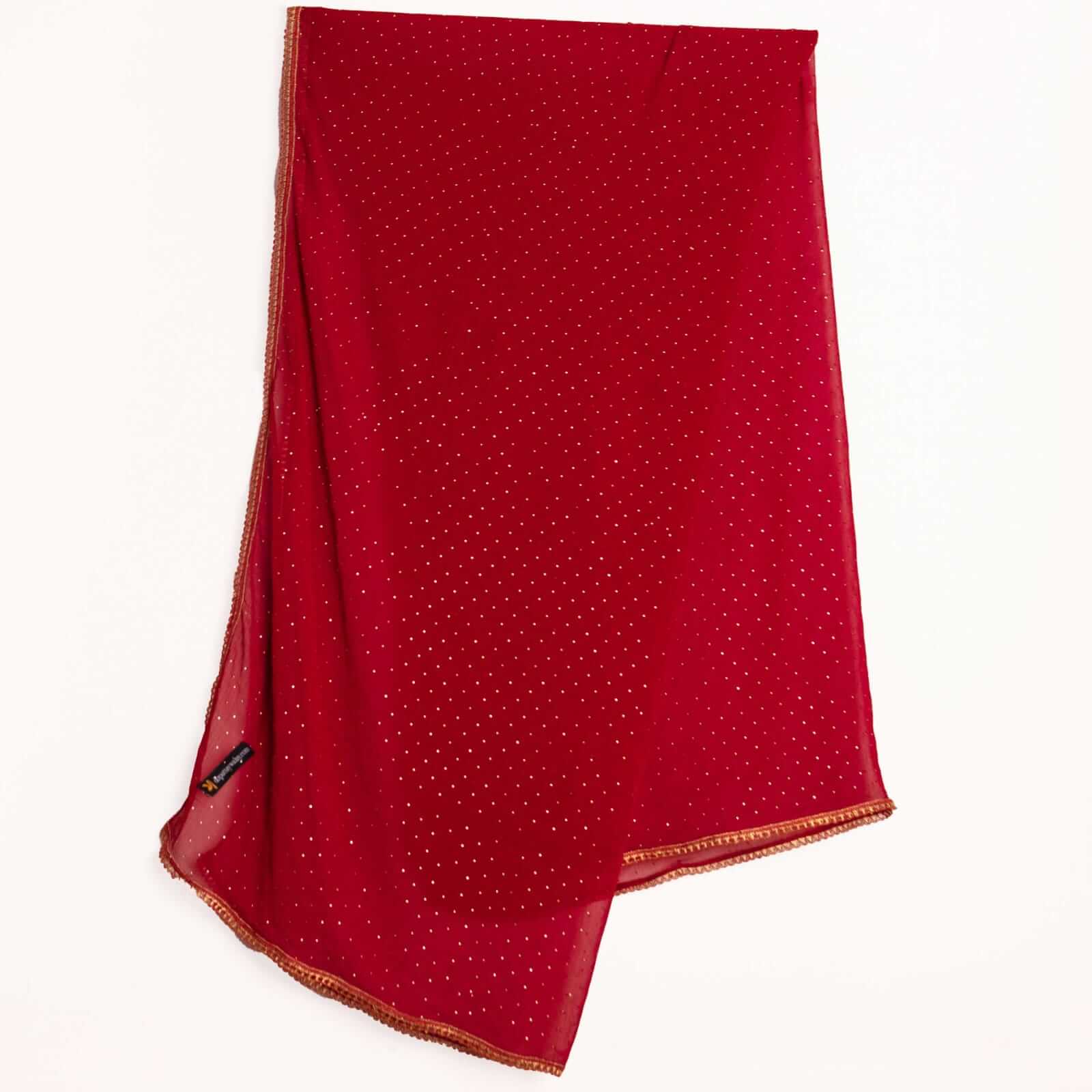 Chiffon Blood Red Swarovski All sided Lace Dupatta