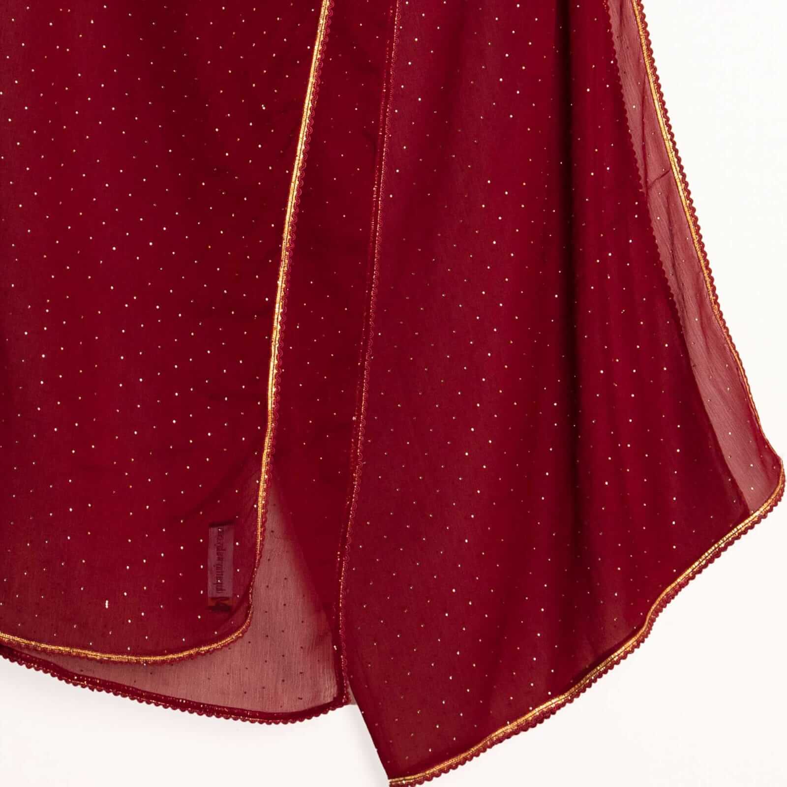Chiffon Maroon Swarovski All sided Lace Dupatta