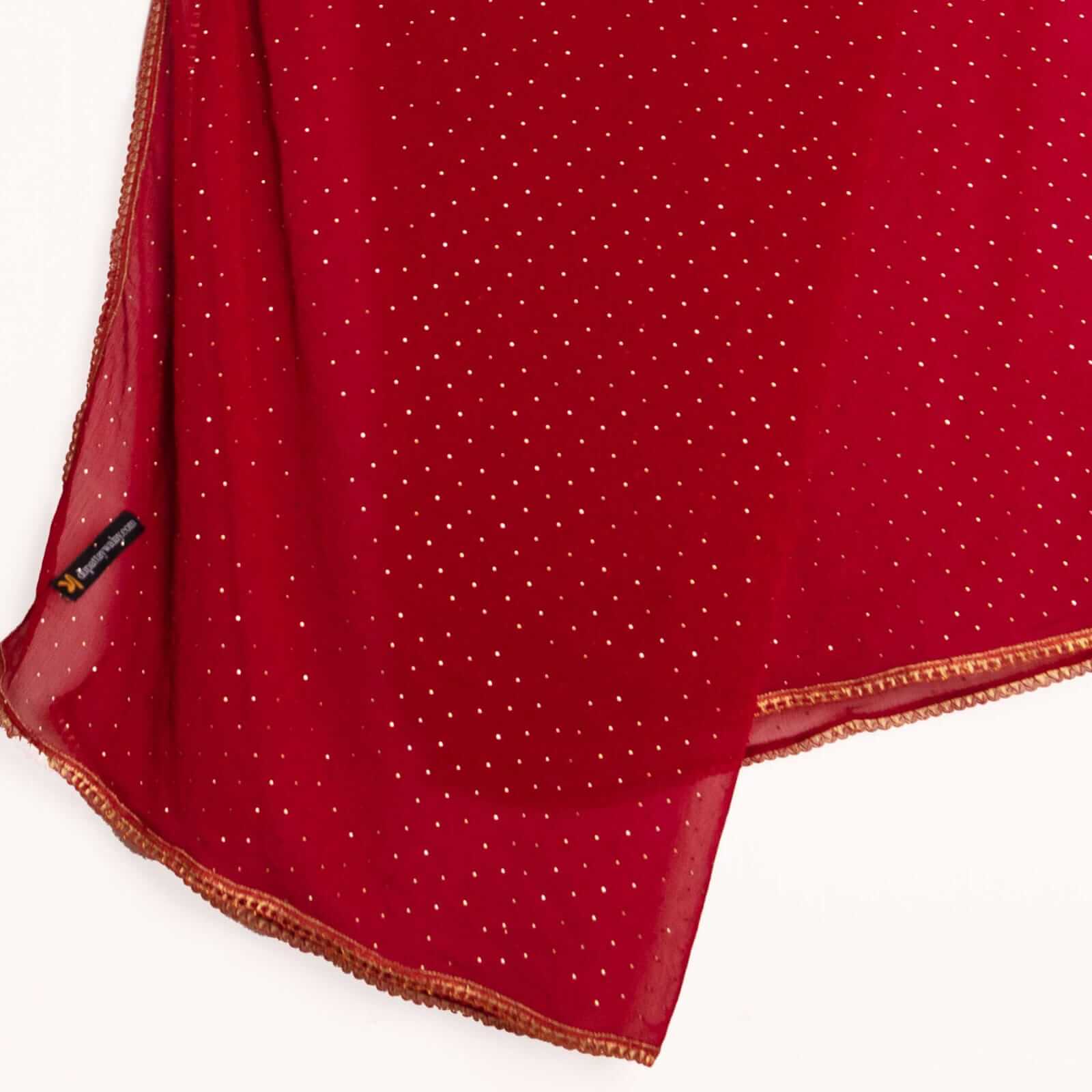 Chiffon Blood Red Swarovski All sided Lace Dupatta