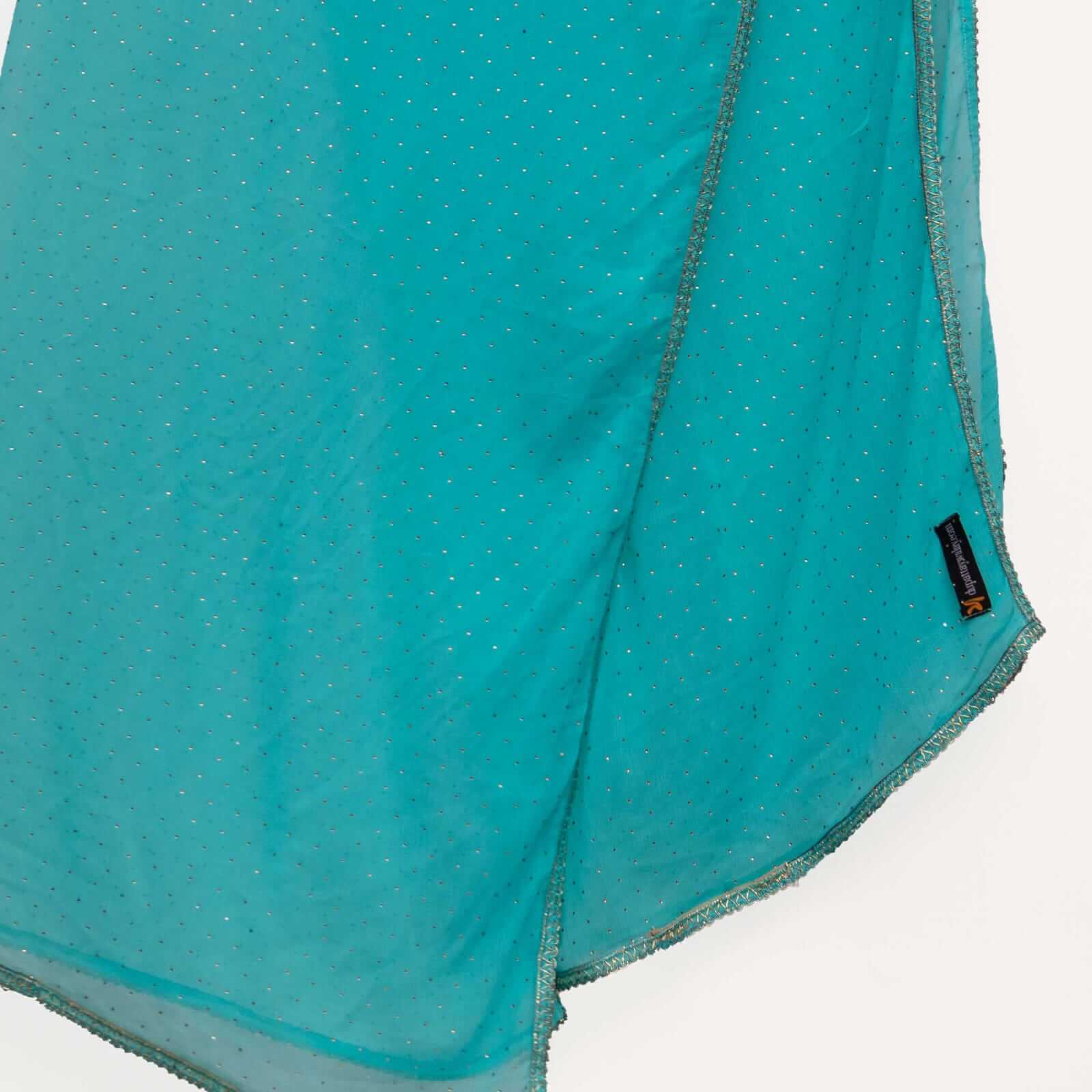 Chiffon Turquoise Blue Swarovski All sided Lace Dupatta