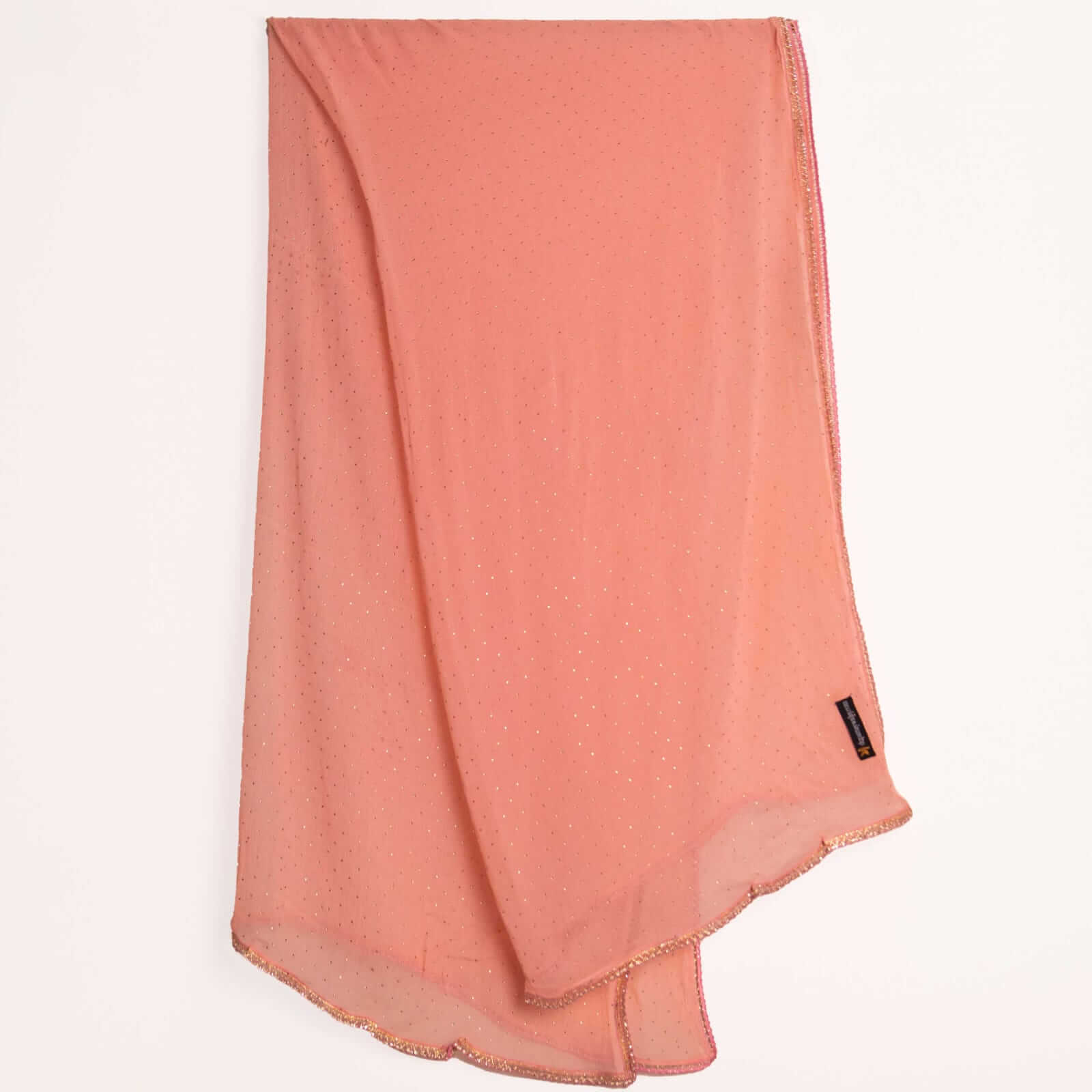 Chiffon Peach Swarovski All sided Lace Dupatta
