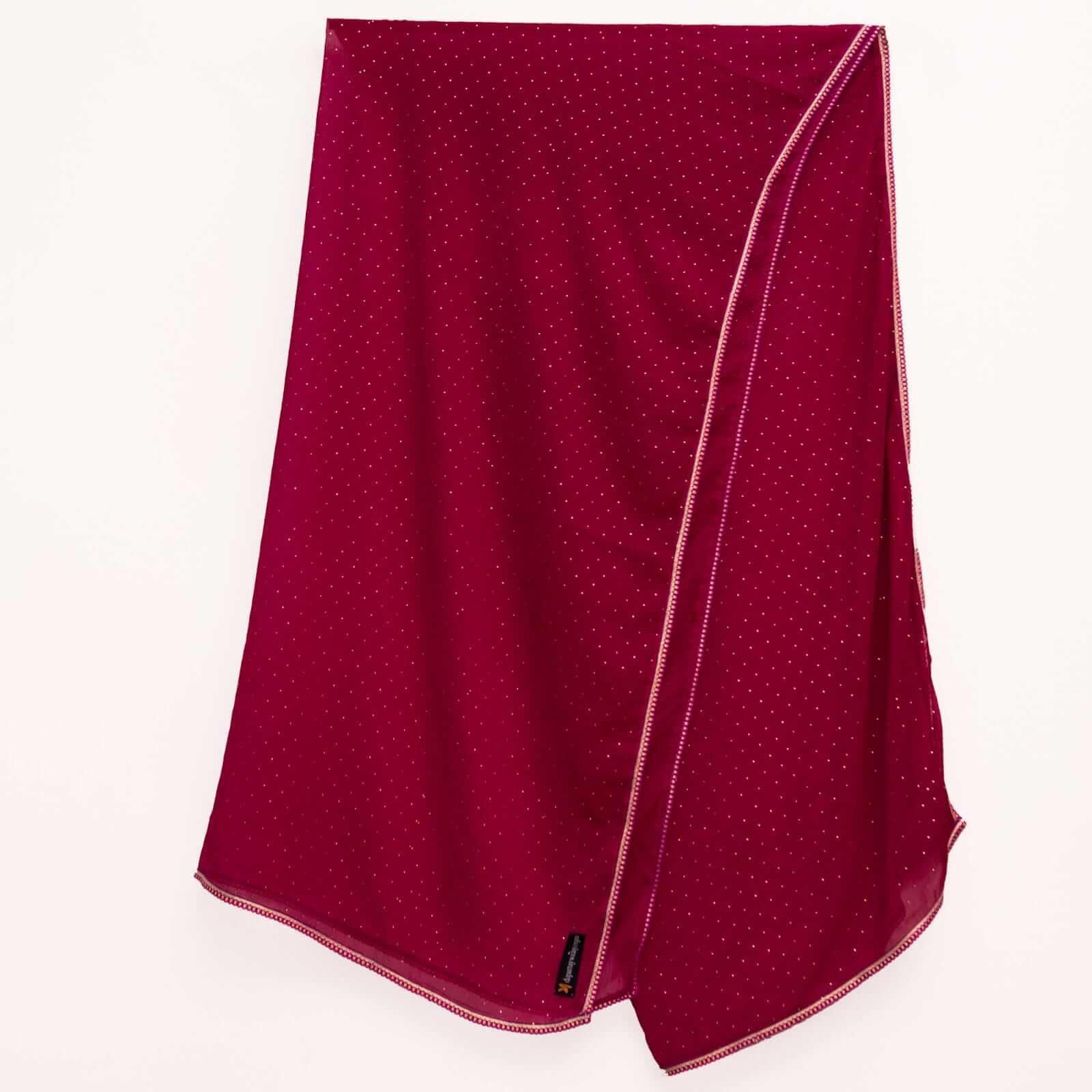 Chiffon Magenta Swarovski All sided Lace Dupatta