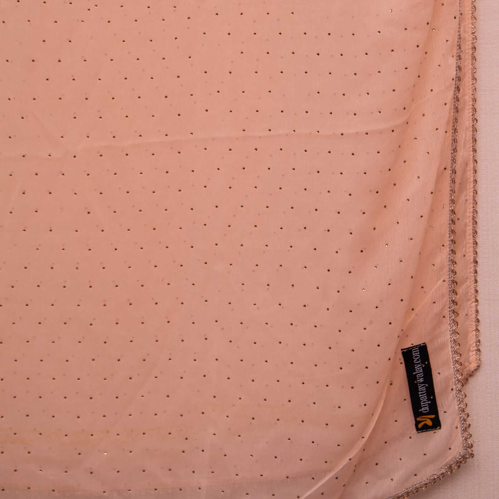 Chiffon Peach Swarovski All sided Lace Dupatta