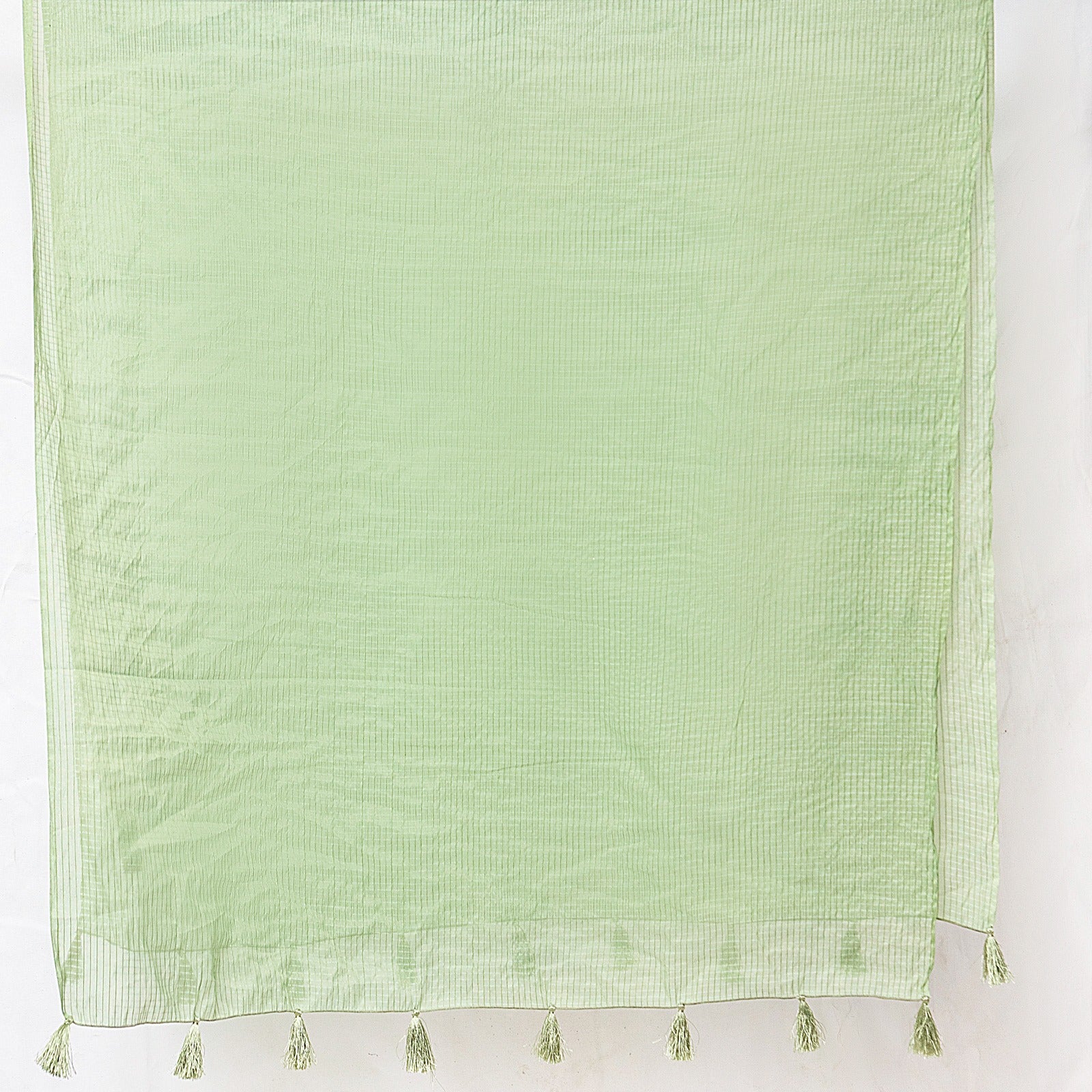 Organza Tea Leaf Green Checkered with Tussle Dupatta