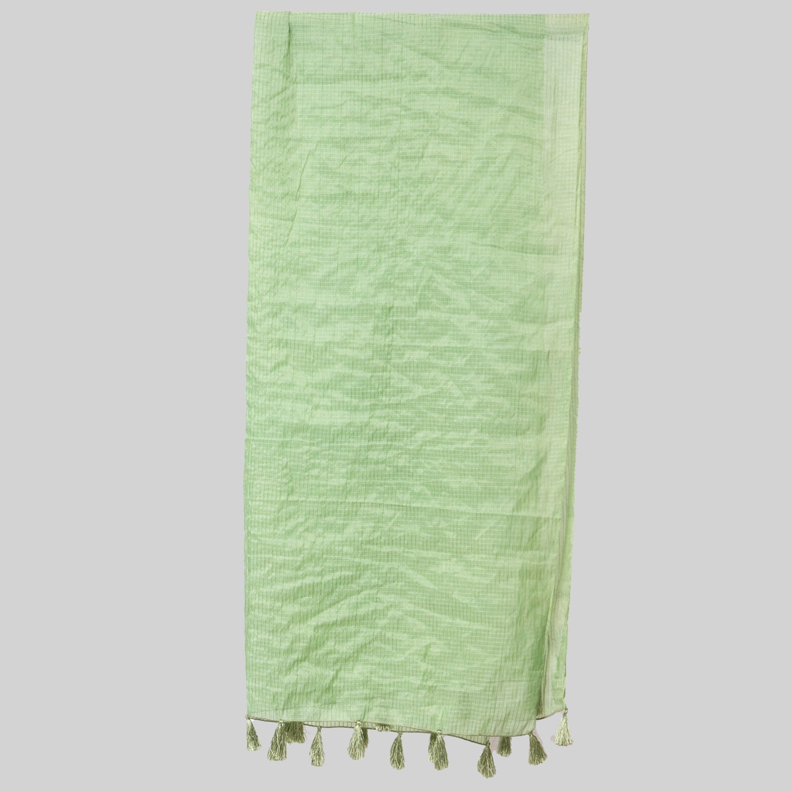 Organza Tea Leaf Green Checkered with Tussle Dupatta