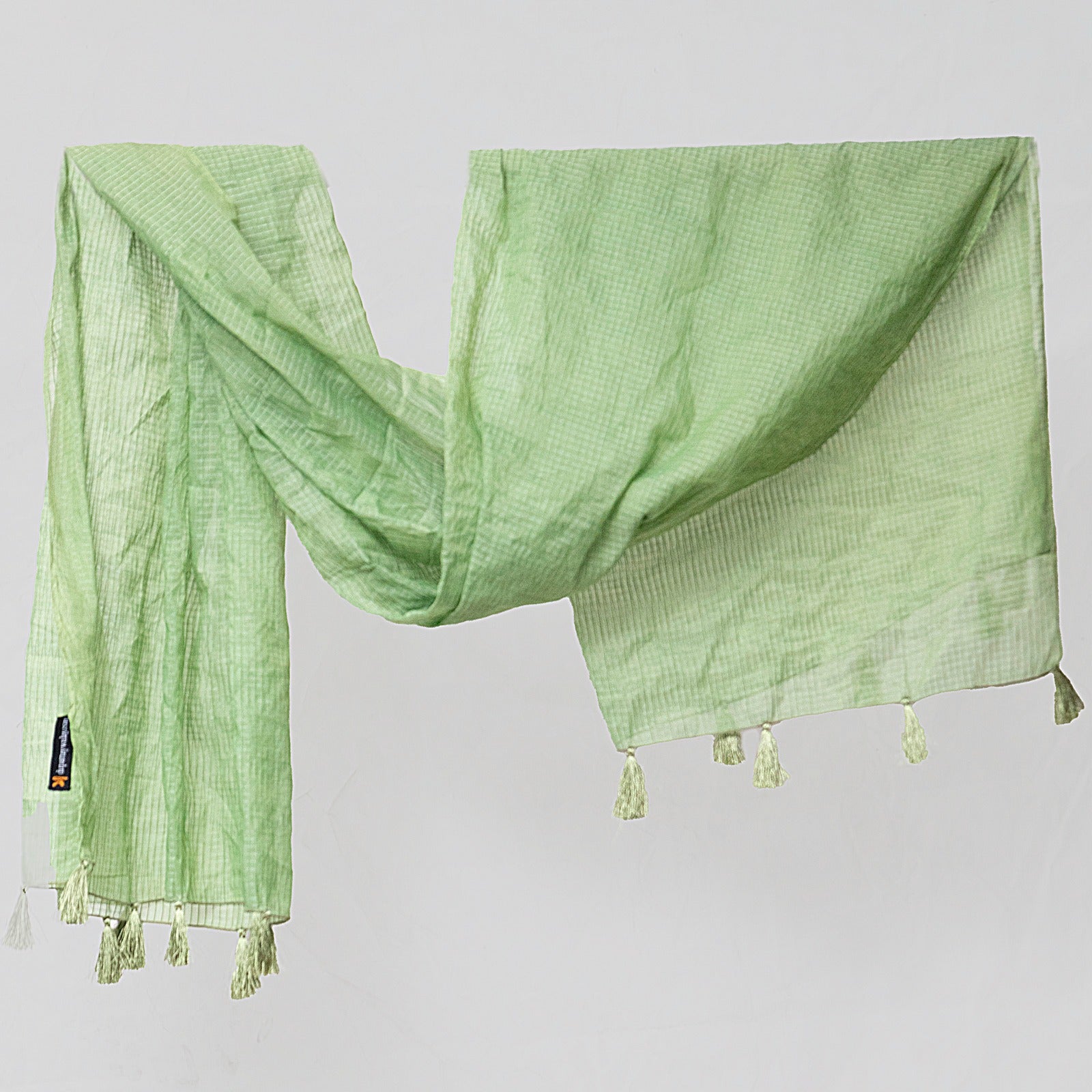 Organza Tea Leaf Green Checkered with Tussle Dupatta