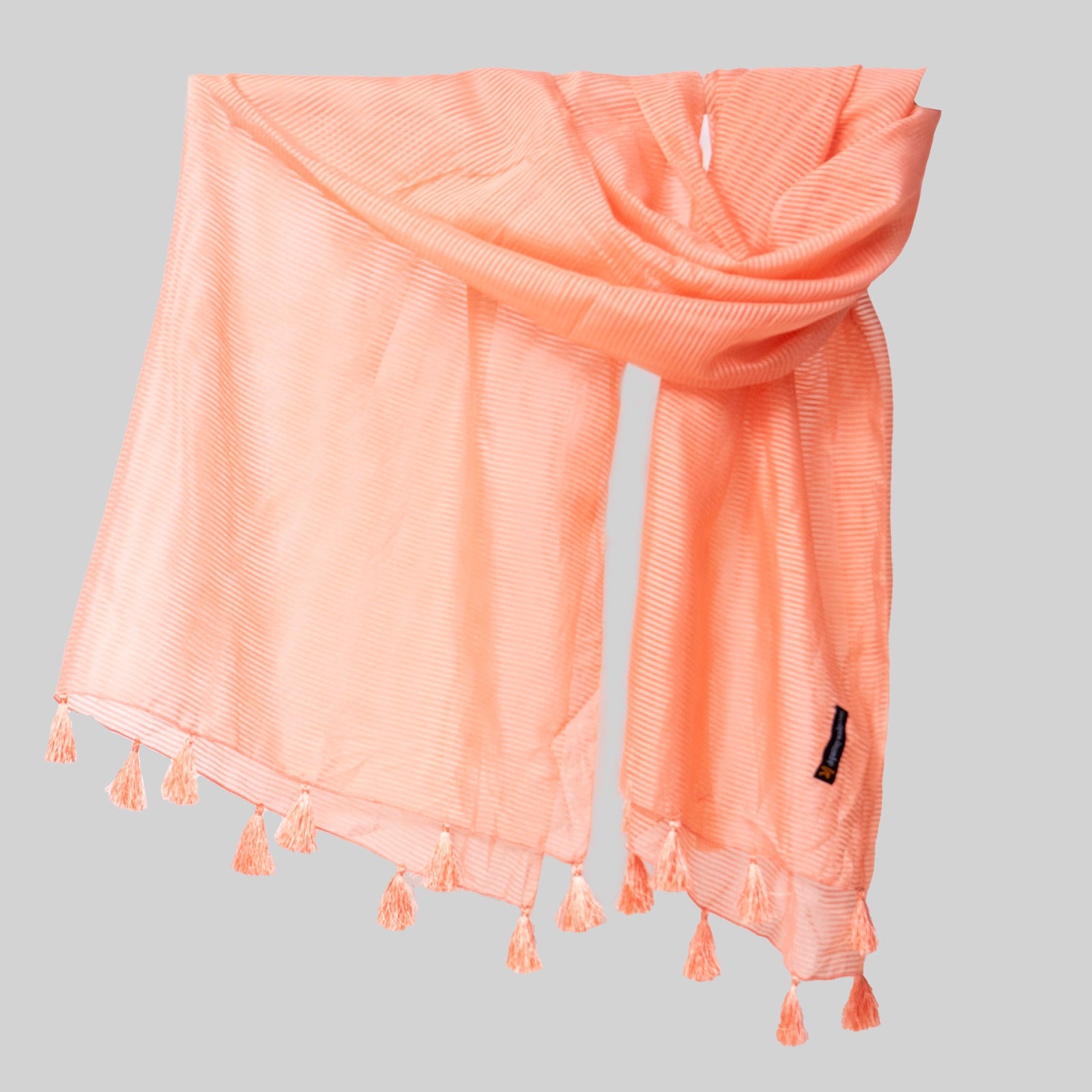 Organza Peach Striped with Tussle Dupatta