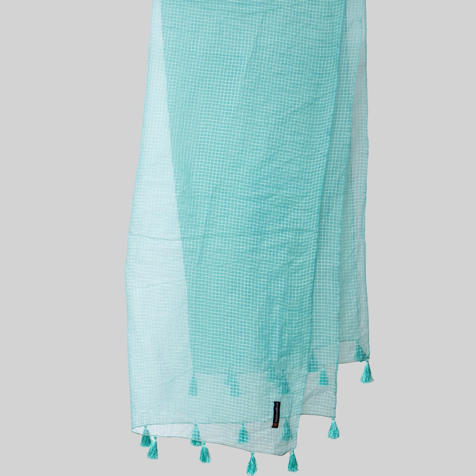 Organza Aqua Blue Checkered with Tussle Dupatta
