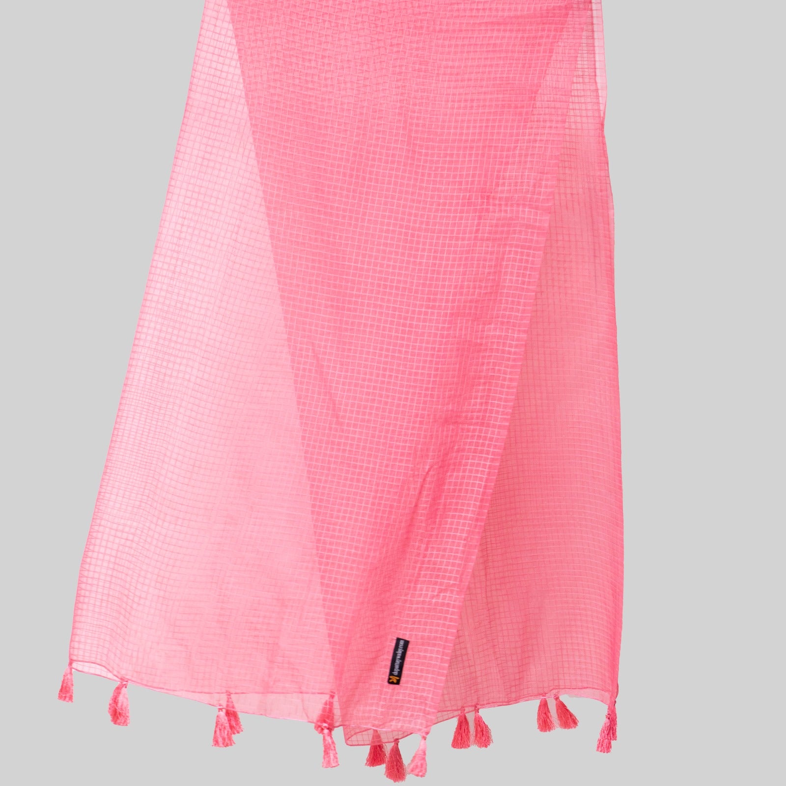 Organza Pink Checkered with Tussle Dupatta