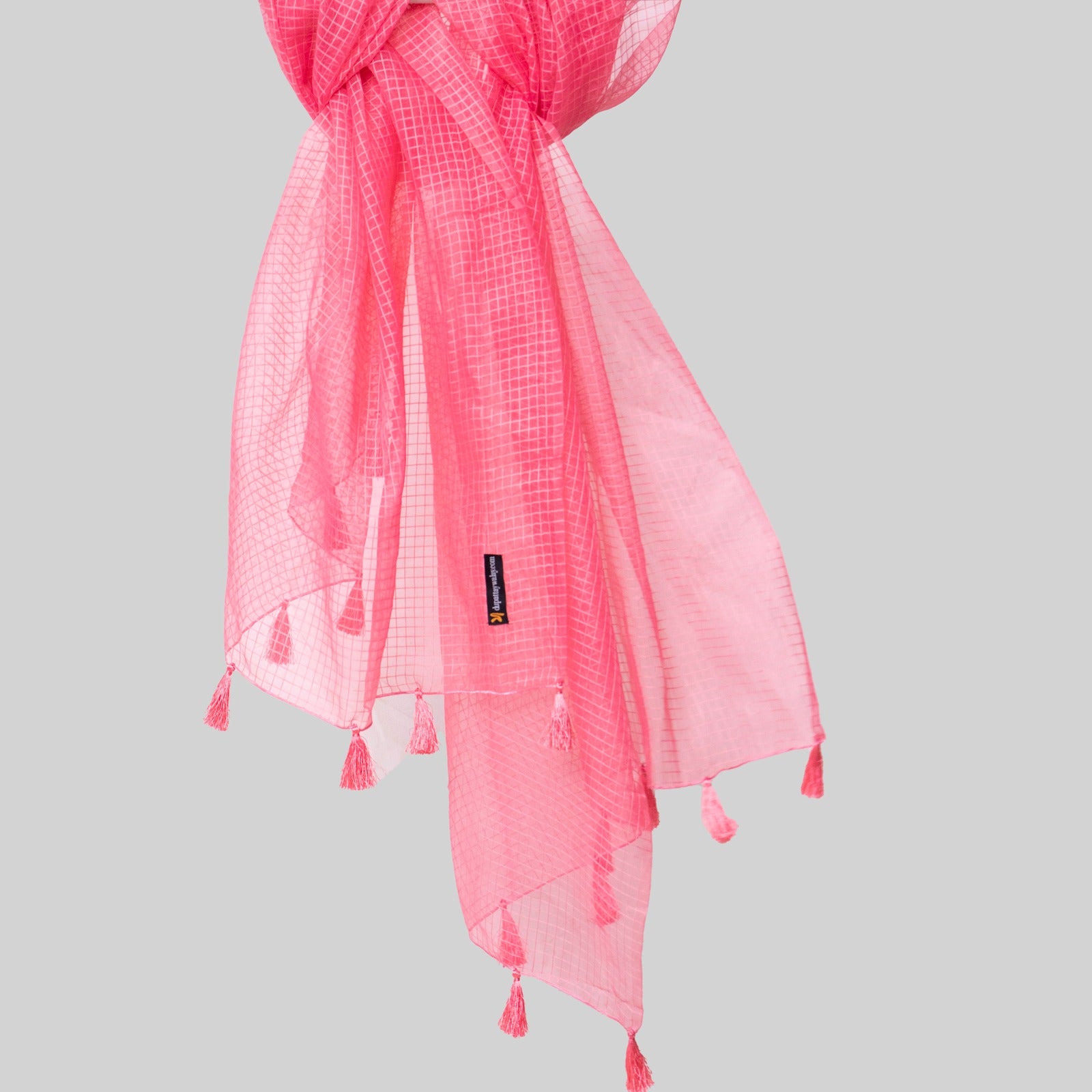 Organza Pink Checkered with Tussle Dupatta