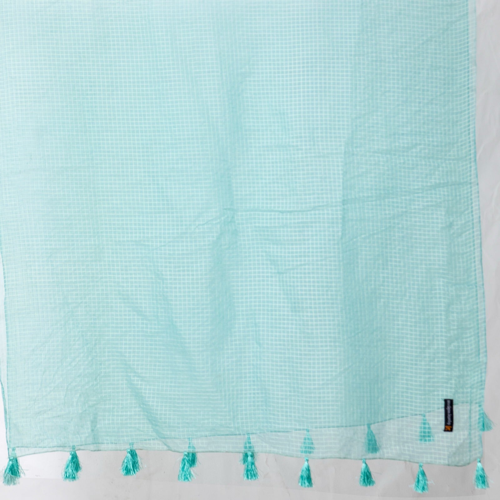 Organza Aqua Blue Checkered with Tussle Dupatta