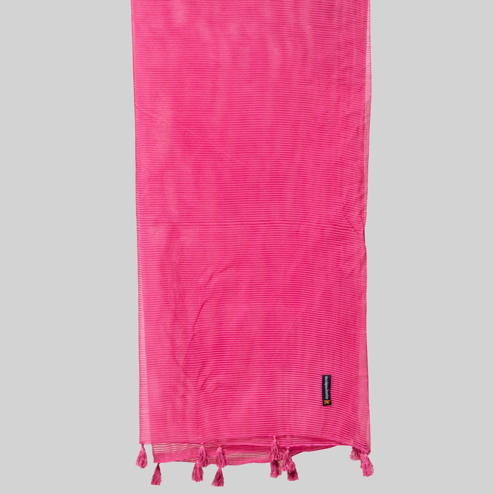 Organza Shocking Pink Striped with Tussle Dupatta